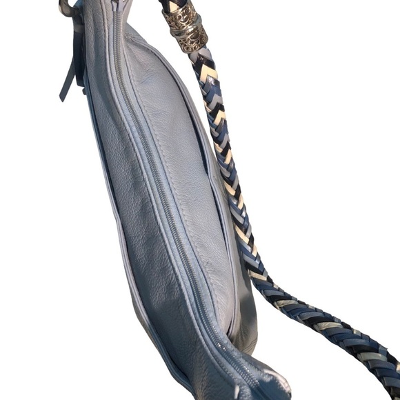 Leather Brighton Baby Blue Barbados Zip Tote Hobo w/ Silver Charm, Braided Strap - Picture 6 of 16